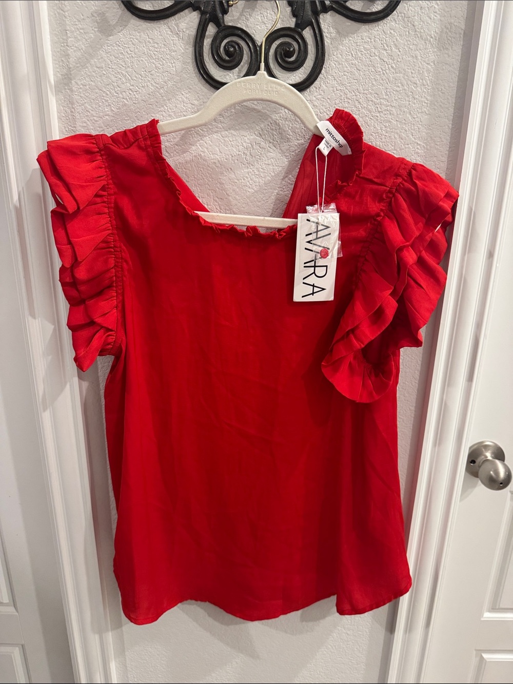 mittoshop Red Ruffle Sleeve Blouse